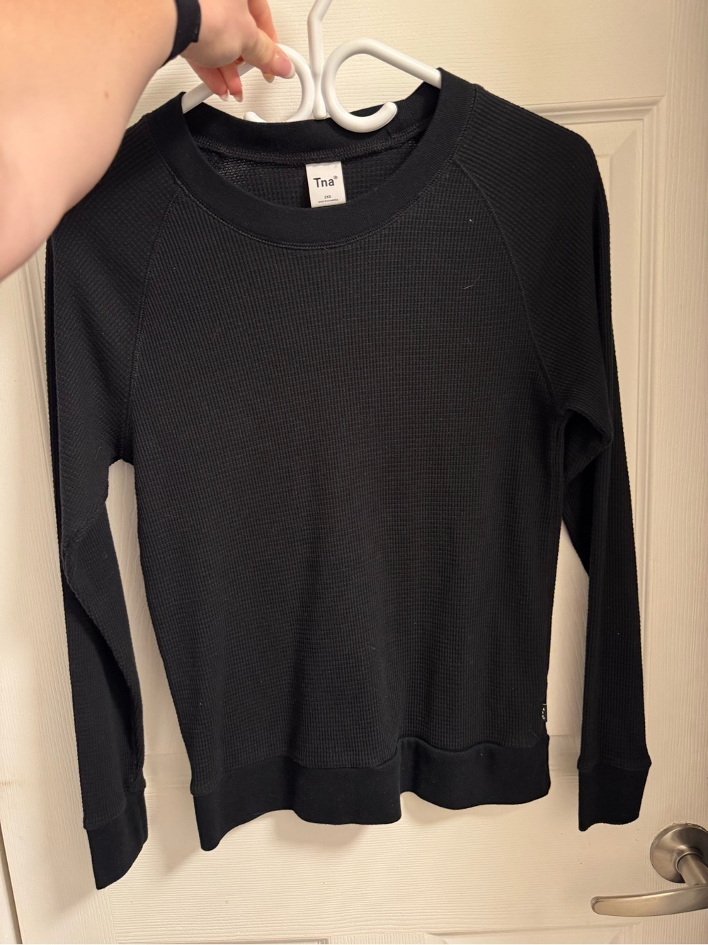 TNA Black Waffle Knit Crew Neck Top